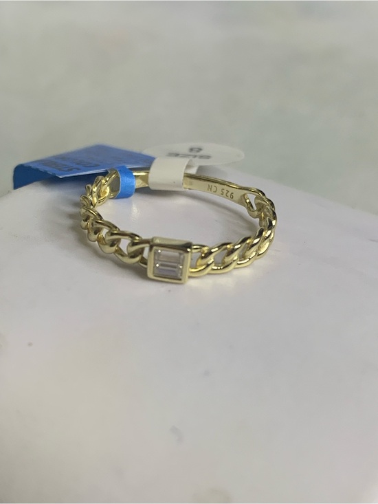 Moissanite Jewelry - Gold Plated 925 Chain-Link Moissanite Ring with Baguette
